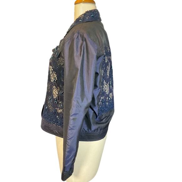 Coldwater Creek Silk Blend Shantung Jacket Size Small Embroidered Blue - Picture 4 of 10